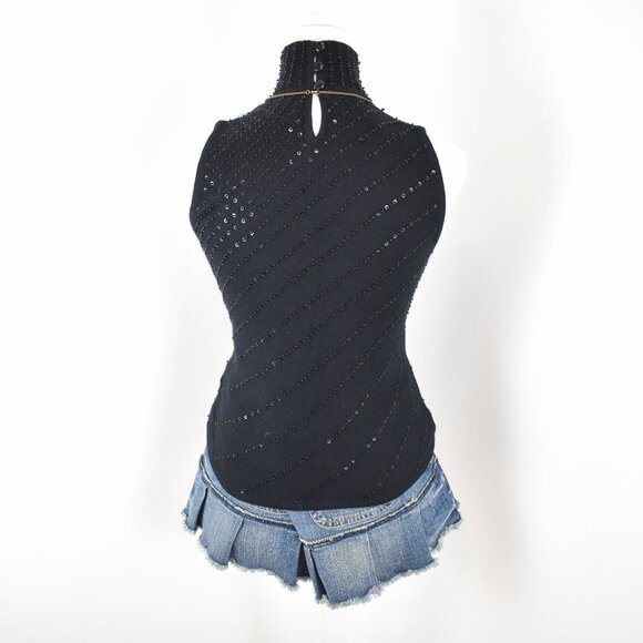 VTG 90s Y2K Jones New York Black Knitted Beaded Sleeveless High Neck Sweater - Picture 3 of 7